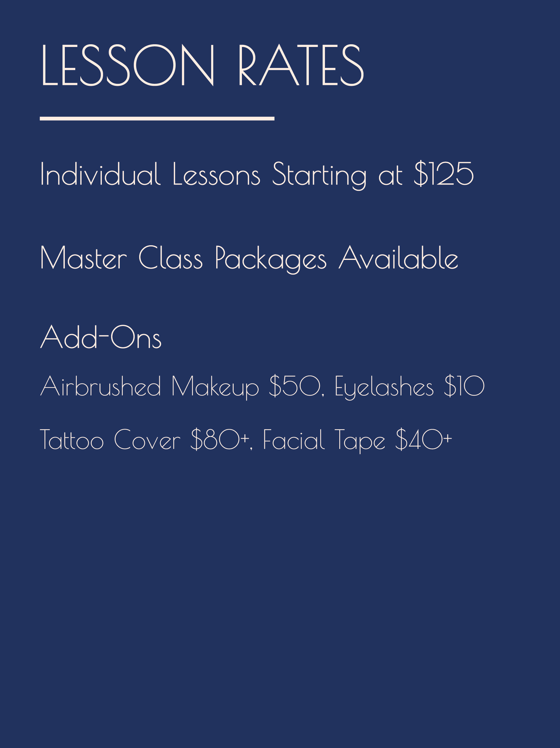 make up lessons rates